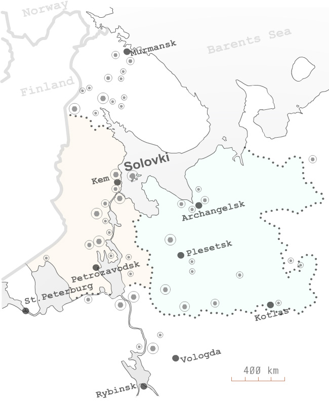 Карта концентрационных лагерей Соловецкого ИТЛ ОГПУ-НКВД